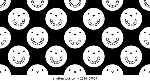 Patrón sin foco de cara sonriente espeluznante con diente. Ilustración de doodle en blanco y negro.  Calavera, fantasma o farolilla. Concepto de Halloween.