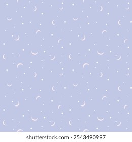 Seamless pattern with crescent moon. Vector illustration in flat style on a blue background.