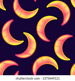 Seamless pattern with crescent moons. Vector wallpaper. Dark blue background.