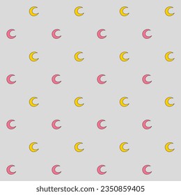 Seamless pattern of a crescent in pink, and yellow on gray background, Vector for fabric, wrapping, wallpaper, textile