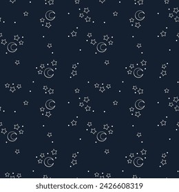 Patrón sin fisuras con medias lunas y estrellas. Ilustración vectorial.