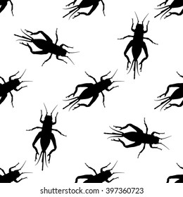 Seamless pattern with cricket or grig. Gryllus campestris.    hand-drawn cricket. grig. . Vector illustration