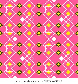 Seamless pattern in crimson, yellow and white colors. Memphis style. Vector illustration