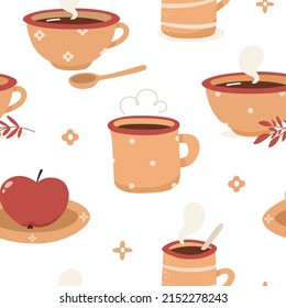 Seamless pattern with crockery in boho style. Vector illustration.