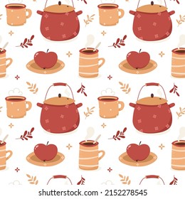Seamless pattern with crockery in boho style. Vector illustration.