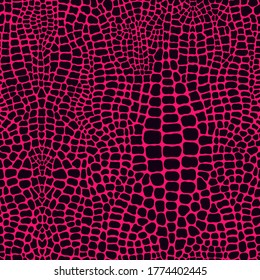 Seamless pattern with crocodile or alligator print. Red snake skin texture imitation wallpaper. Animalistic leather vector background.	