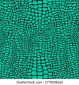 Seamless pattern with crocodile or alligator print. Green leather skin texture imitation wallpaper. Animalistic vector background.	