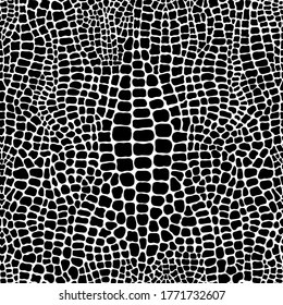 Seamless pattern with crocodile or alligator skin print. Spotted black and white repeating wallpaper. Animalistic vector illustration. 