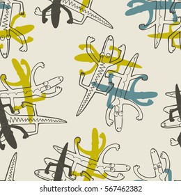 Seamless pattern with crocodile. Beautiful vector illustration with Funny hand drawn alligator