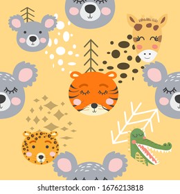 Seamless pattern with crocodile. Creative bay animals background. Perfect for kids