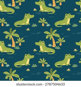Seamless pattern crocodile. Creative texture for fabric, wrapping, textiles, wallpaper, and apparel. Vector illustration