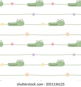 Seamless Pattern with Crocodile Face and Line Design on White Background