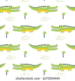 Seamless pattern with crocodile. Kids vector illustrations