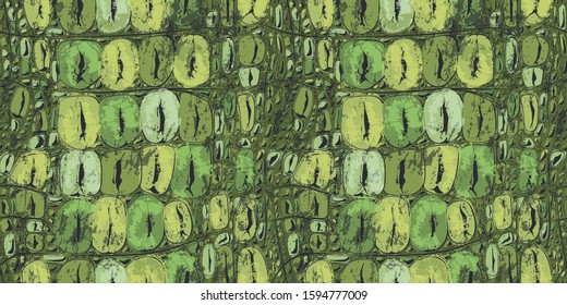 Seamless pattern of crocodile textured leather. Stock vector line hand drawn abstract gavial animal alligator skin imitation print.
