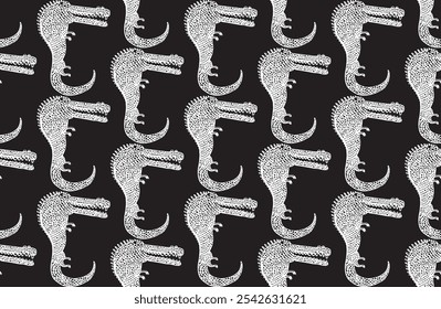 Seamless pattern with crocodiles. Black and white background.