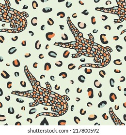 Seamless pattern with crocodiles and colored forms.