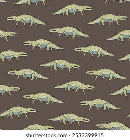 Seamless pattern with crocodiles. Cute vector background.