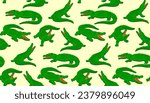 Seamless Pattern with crocodiles in flat style. Vector background of hand drawn alligators in retro style. Minimalism.