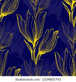 Seamless pattern with crocus heads. Beautiful nature texture in modern style.