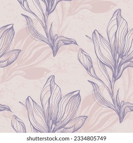 Seamless pattern with crocus heads. Beautiful nature texture in modern style.