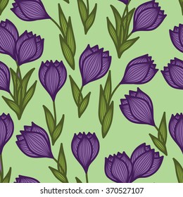 Seamless pattern of crocuses in sketch style