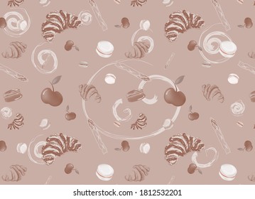 Seamless pattern with Croissant and apple. Vector illustration for textile or paper print