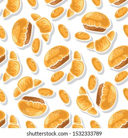 Seamless pattern with croissant, cookies and bun. Baked goods. Design element for fabric, wallpaper, wrapping paper. Vector illustration.