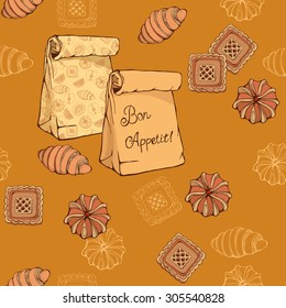 seamless pattern of  croissant, cookies and various bakery 2