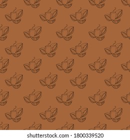 seamless pattern with croissant, cup of coffee, vector illustration for restaurants and cafes, print in typography