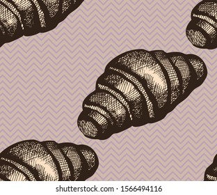 Seamless pattern with croissant. Hand drawing decorative background. Vector pattern. Print for textile, cloth, wallpaper, scrapbooking