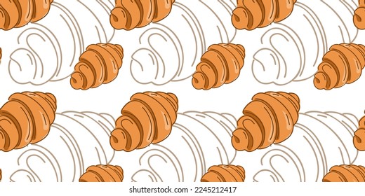 Seamless pattern with croissant hand drawn or doodle vector illustration.