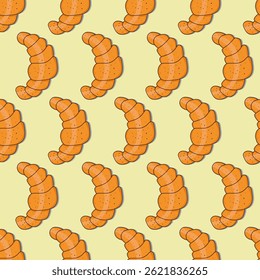 Seamless pattern with croissant. Hand drawn croissant on beige background