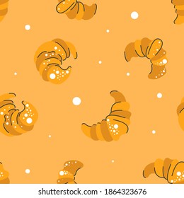 Seamless pattern with croissants. Background with sweet food. Vector illustration.