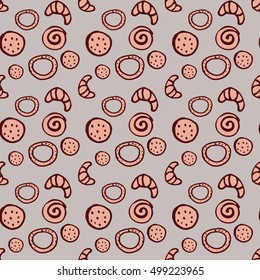 seamless pattern with croissants bagels and biscuits