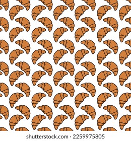 seamless pattern with croissants, buns and ears of wheat, vector food ingredients background