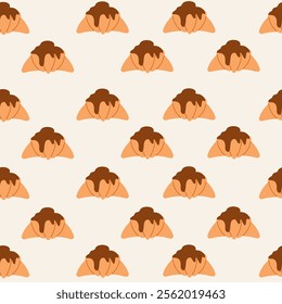Seamless pattern of croissants with chocolate hand drawn