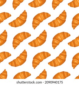 Seamless pattern with croissants. Cute print with pastries for cafe and restaurant menus, textiles, paper and design. Vector flat illustration