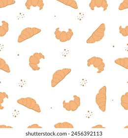 Seamless pattern of croissants.
Delicate seamless vector pattern with small cute buns. Printing on children's bedding, fabrics, textiles, wallpaper, wrapping paper.