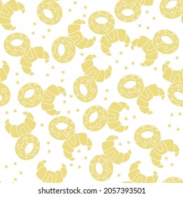Seamless pattern. Croissants and doughnut . Vector background for Bakery, cafe restaurant shops.