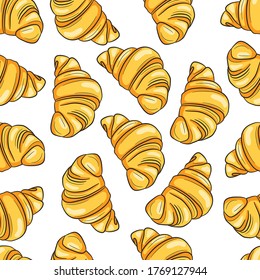 Seamless pattern with croissants in isolate on a white background. Vector illustration.