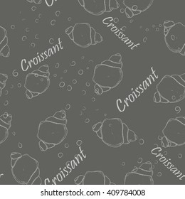 Seamless pattern with croissants on a gray background hand drawn.