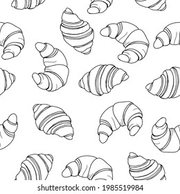 Seamless pattern of croissants on a white background.Vector pastry pattern can be used in packaging, bakeries, wrappers, postcards.