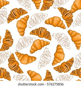 Seamless pattern with croissants on white background, vector illustration