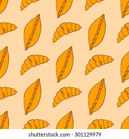 Seamless pattern with croissants and other pastries