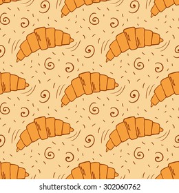 Seamless pattern with croissants and other pastries