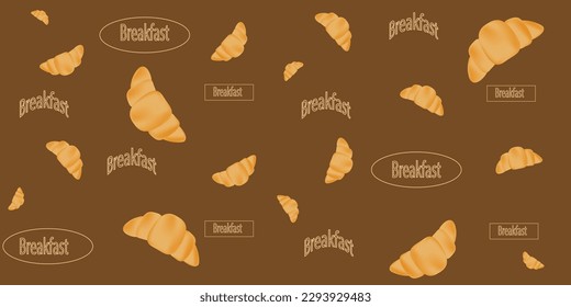 seamless pattern croissants text breakfast on chocolate background