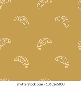 A seamless pattern with croissants of warm beige background. Vector pattern for fabric, food business, menu and restaurants