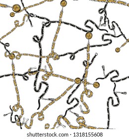 Seamless pattern with cross chain belts. Fashion hand drawn sketch on white background. Fabric design ornament.
