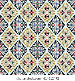 Seamless pattern with cross and diamonds. Ethnic vector background.