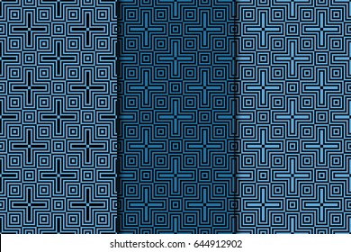 Seamless pattern with cross elements. Dark blue backgrounds set